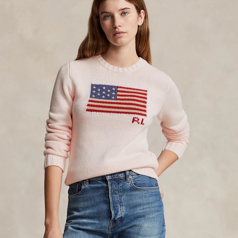 Ralph Lauren American flag sweater pink pony